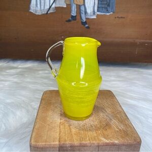Yellow Blown Glass Small Pitcher with Applied Clear Glass Handle